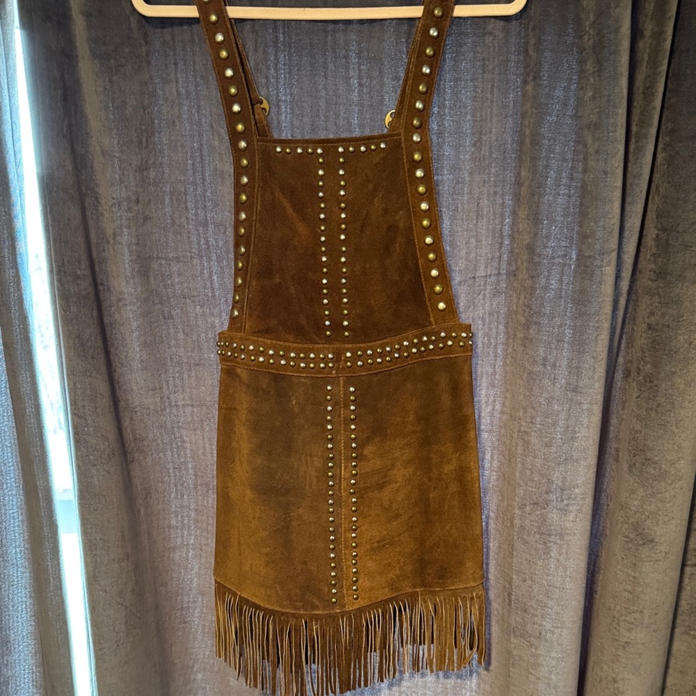 Free People Suede Studded Fringe Pinafore Dress!